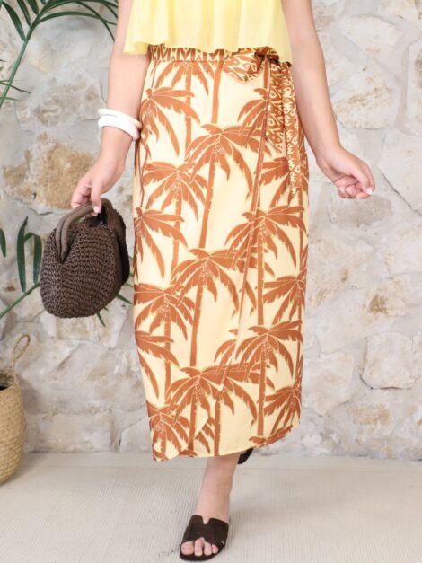 FALDA TROPICAL PAREO MOSTAZA
