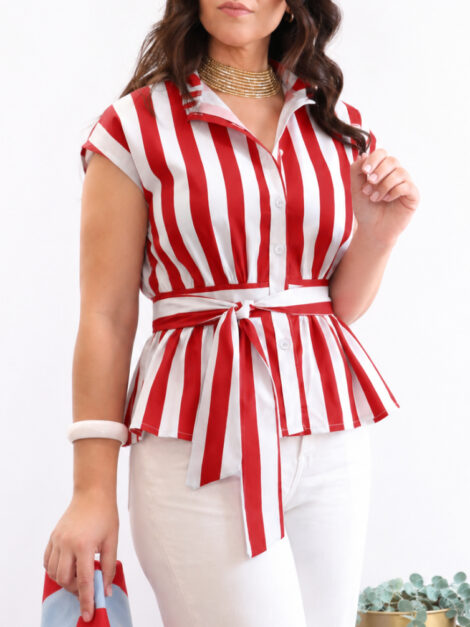 BLUSA PEPLUM RAYAS ROJA Y BLANCA