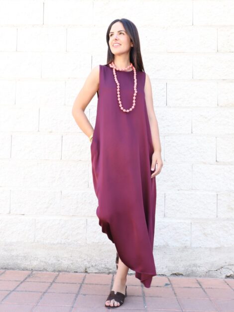 VESTIDO SATINADO BERENJENA