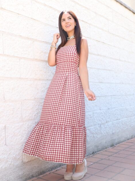 VESTIDO MENORCA VICHY BURDEOS/BEIGE