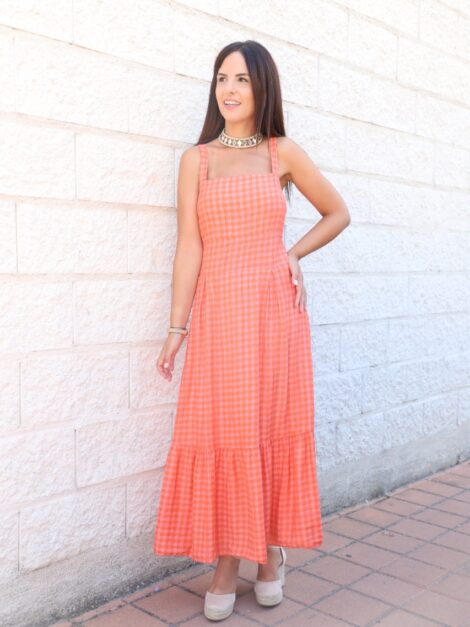 VESTIDO MENORCA VICHY NARANJA/ROSA