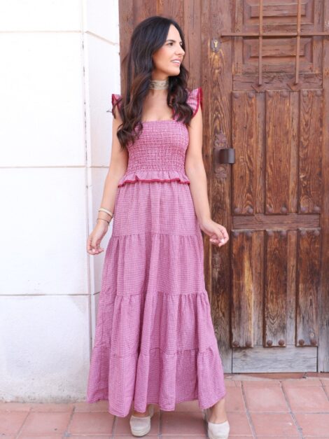 VESTIDO VICHY BURDEOS