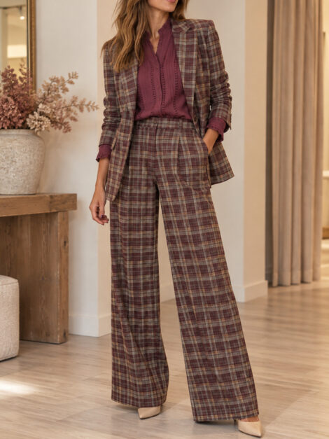 PANTALÓN CUADROS BERENJENA
