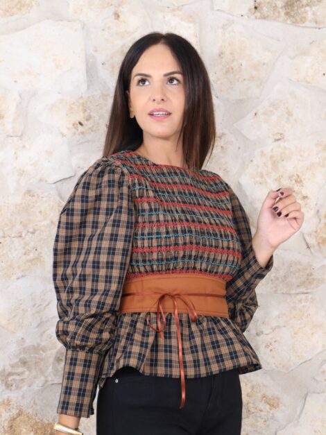 BLUSA MESTIZA CAMEL/NEGRO